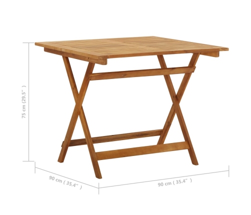 Mesa plegable de jardín de madera maciza de acacia 90x90x75 cm