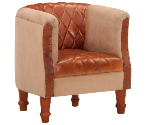 Sillón de cuero auténtico y madera maciza de mango marrón