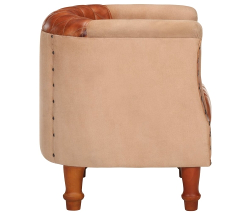 Sillón de cuero auténtico y madera maciza de mango marrón