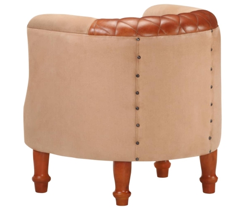 Sillón de cuero auténtico y madera maciza de mango marrón