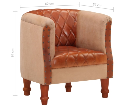 Sillón de cuero auténtico y madera maciza de mango marrón