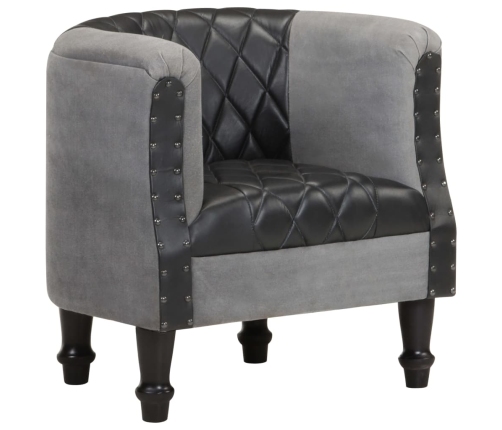 Sillón cúbico de cuero auténtico y madera maciza mango negro