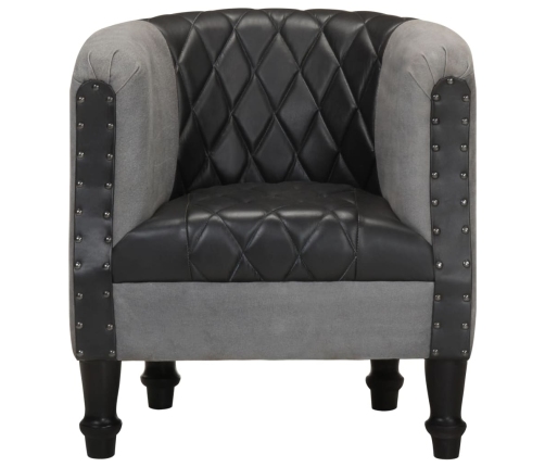 Sillón cúbico de cuero auténtico y madera maciza mango negro