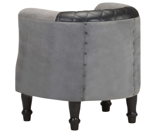 Sillón cúbico de cuero auténtico y madera maciza mango negro