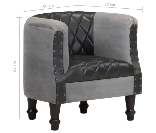 Sillón cúbico de cuero auténtico y madera maciza mango negro