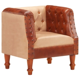 Sillón de cuero auténtico y madera maciza de mango marrón