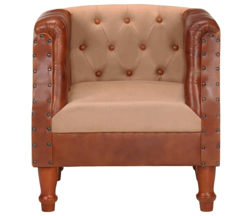 Sillón de cuero auténtico y madera maciza de mango marrón