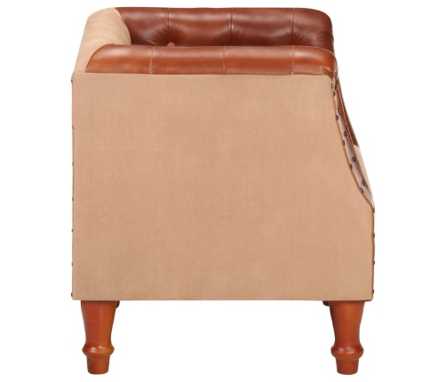 Sillón de cuero auténtico y madera maciza de mango marrón