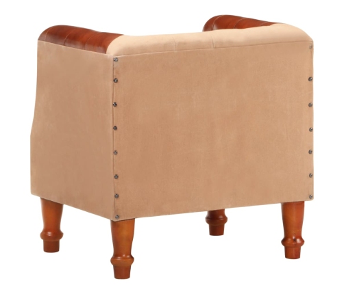 Sillón de cuero auténtico y madera maciza de mango marrón