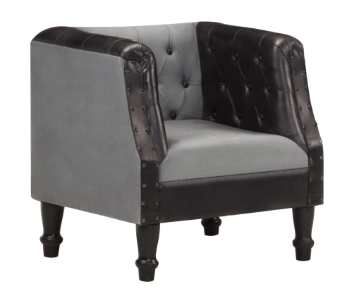 Sillón de cuero auténtico y madera maciza de mango negro