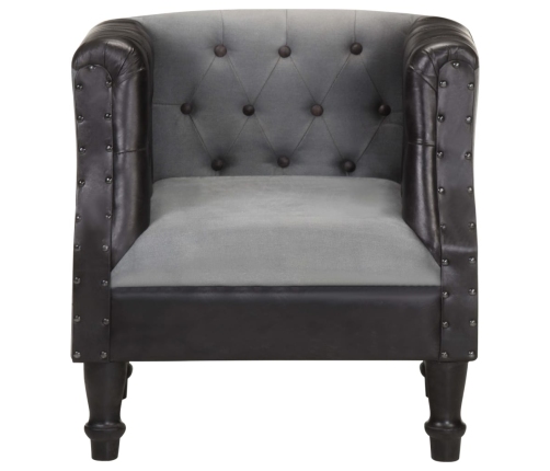 Sillón de cuero auténtico y madera maciza de mango negro