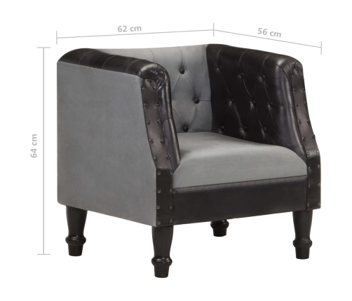 Sillón de cuero auténtico y madera maciza de mango negro