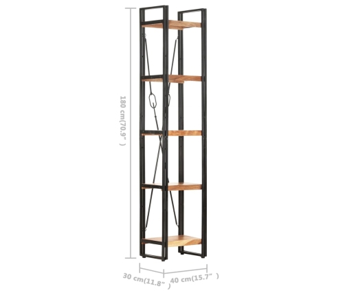 Estantería de 5 niveles madera maciza de acacia 40x30x180 cm
