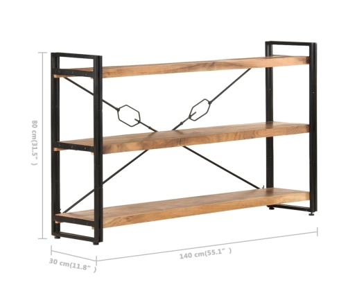 Estantería de 3 niveles de madera maciza de acacia 140x30x80 cm