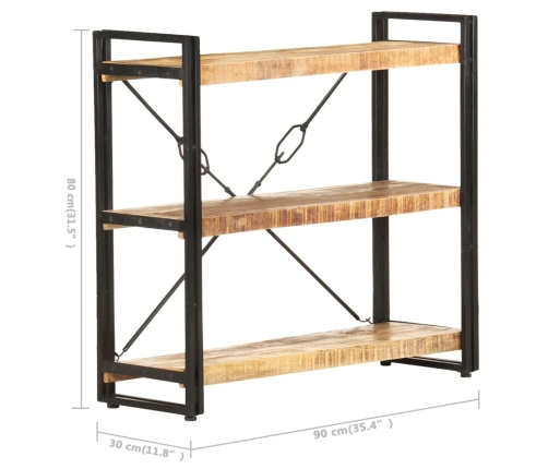 Estantería de 3 niveles de madera maciza de mango 90x30x80 cm