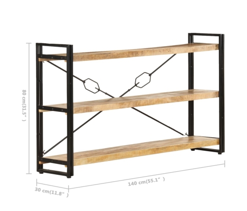 Estantería de 3 niveles madera maciza de mango 140x30x80 cm