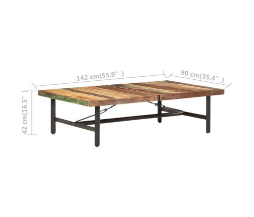 vidaXL Mesa de centro de madera maciza reciclada 142x90x42 cm