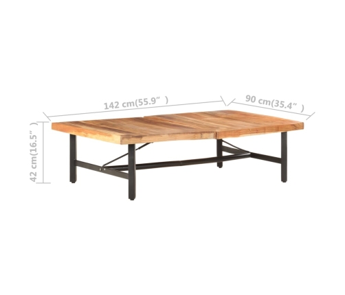 vidaXL Mesa de centro de madera maciza de acacia 142x90x42 cm