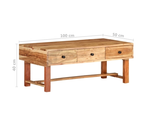 Mesa de centro madera maciza de acacia 100x50x40 cm