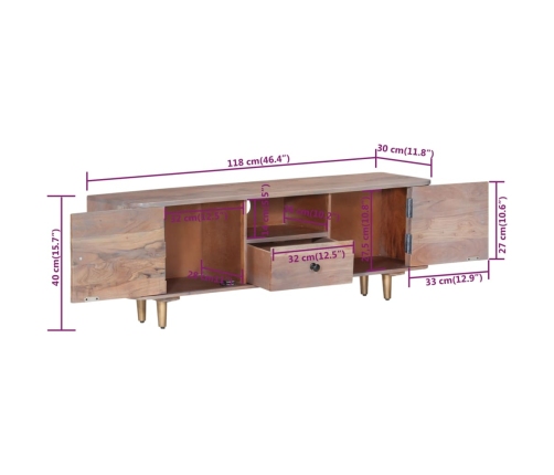 vidaXL Mueble de TV de madera maciza de acacia 118x30x40 cm