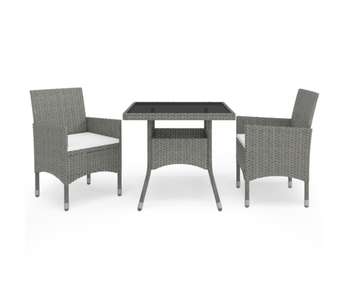 Muebles de jardín 3 piezas ratán sintético y vidrio gris