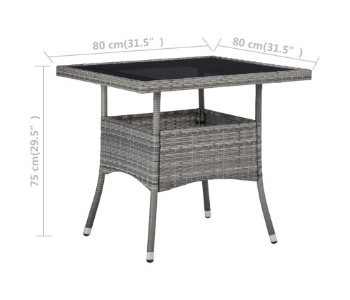 Muebles de jardín 3 piezas ratán sintético y vidrio gris