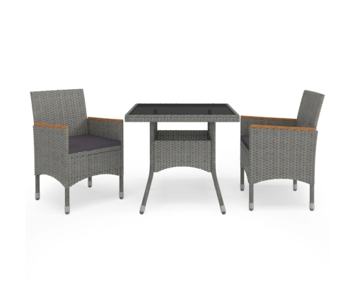 Muebles de jardín 3 piezas ratán sintético gris y acacia