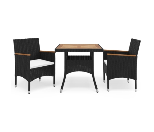 Muebles de jardín 3 piezas ratán sintético negro y acacia