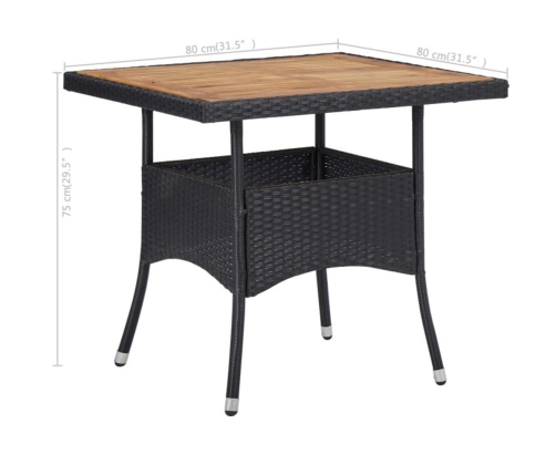 Muebles de jardín 3 piezas ratán sintético negro y acacia