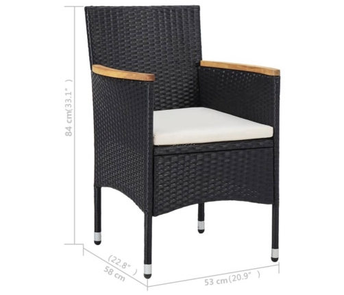 Muebles de jardín 3 piezas ratán sintético negro y acacia