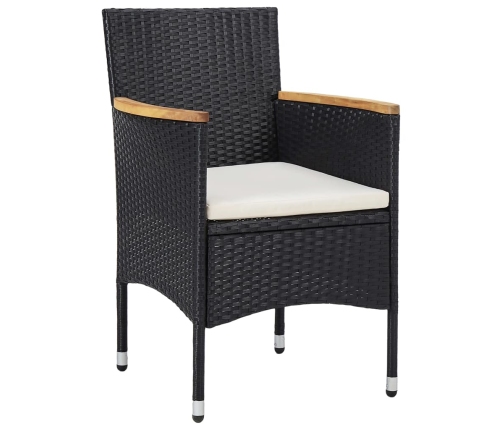 Muebles de jardín 3 piezas ratán sintético negro y acacia