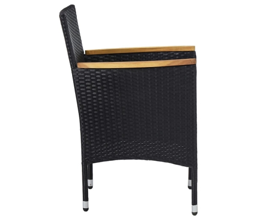 Muebles de jardín 3 piezas ratán sintético negro y acacia