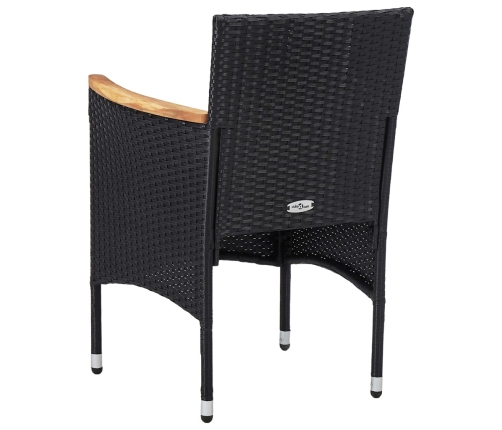 Muebles de jardín 3 piezas ratán sintético negro y acacia