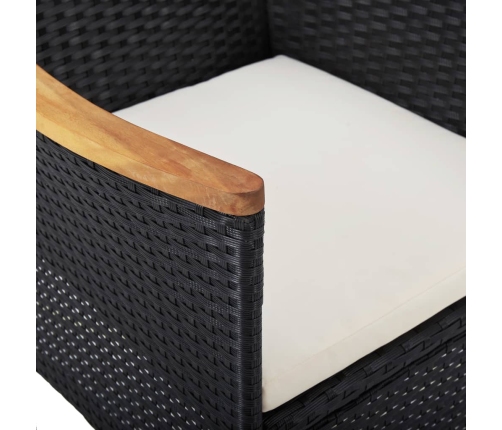Muebles de jardín 3 piezas ratán sintético negro y acacia