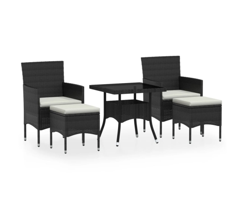 Set comedor jardín 5 pzas ratán sintético vidrio templado negro