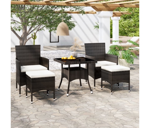 Set comedor jardín 5 pzas ratán sintético vidrio templado negro