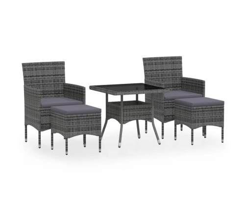 Set comedor jardín 5 pzas ratán sintético vidrio templado gris