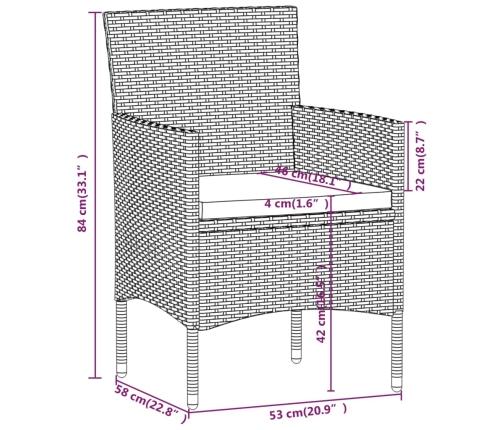 Set comedor jardín 5 pzas ratán sintético vidrio templado gris