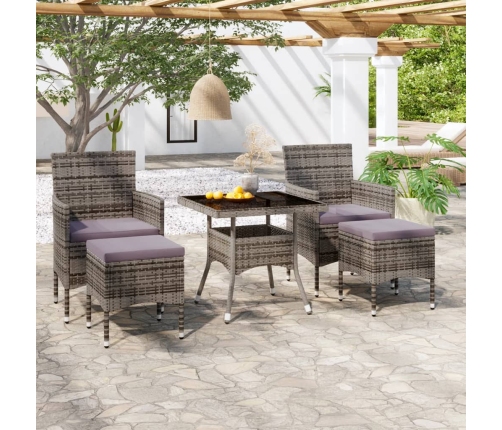 Set comedor jardín 5 pzas ratán sintético vidrio templado gris