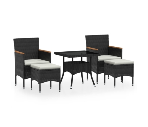 Set comedor jardín 5 pzas ratán sintético vidrio templado negro