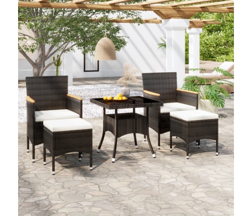 Set comedor jardín 5 pzas ratán sintético vidrio templado negro