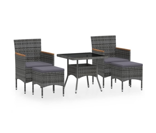 Set comedor jardín 5 pzas ratán sintético vidrio templado gris
