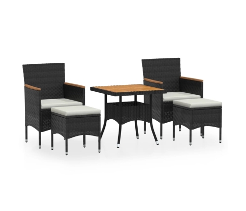 Set comedor jardín 5 pzas ratán sintético y madera acacia negro