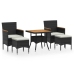 Set comedor jardín 5 pzas ratán sintético y madera acacia negro