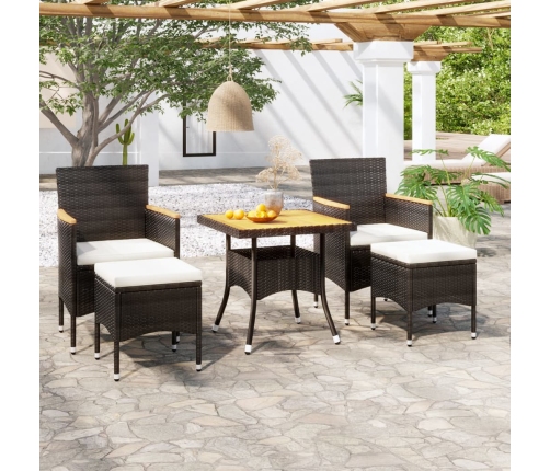 Set comedor jardín 5 pzas ratán sintético y madera acacia negro