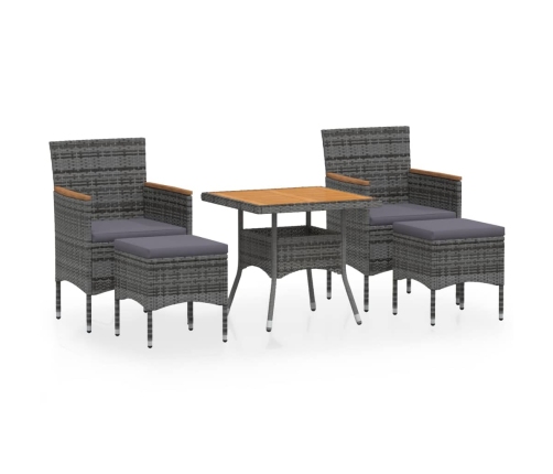 Set de comedor jardín 5 pzas ratán sintético madera acacia gris