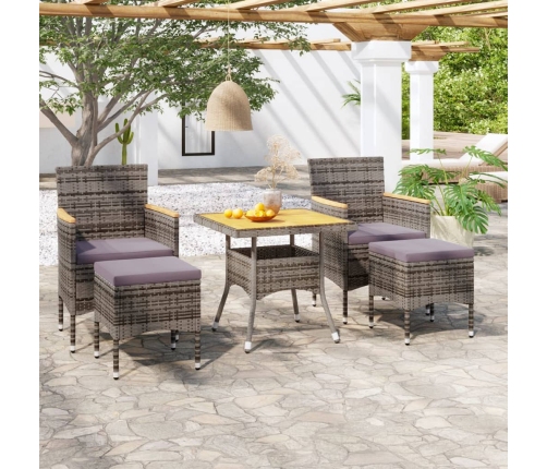 Set de comedor jardín 5 pzas ratán sintético madera acacia gris