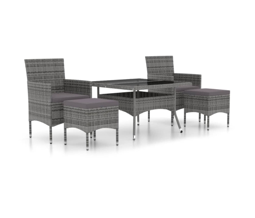 Set comedor jardín 5 pzas ratán sintético vidrio templado gris