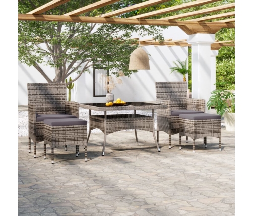 Set comedor jardín 5 pzas ratán sintético vidrio templado gris