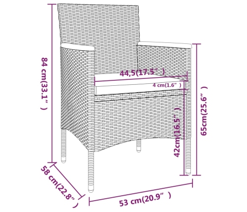 Set comedor jardín 5 pzas ratán sintético vidrio templado negro